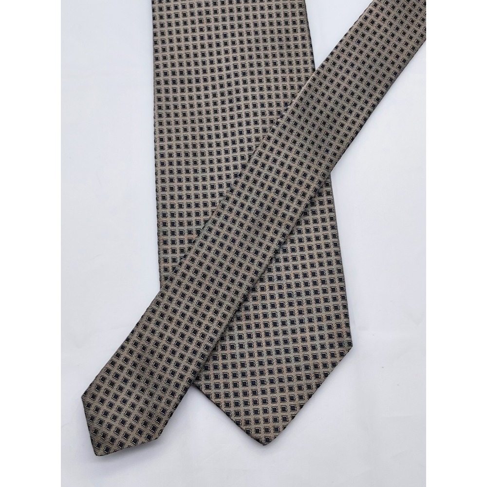Tino Cosma Italy Silk Tie Navy Blue Silver Grey Geometric Square Pattern Mens